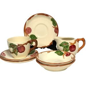 Franciscan Red Apple 7 Pieces-Berry Bowls (2) Creamer (1) Cup (1), Saucers (3)